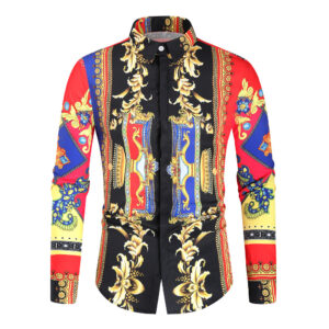 2021 new cross-border men's European size print Hawaiian autumn floral long-sleeved shirt cardigan for men