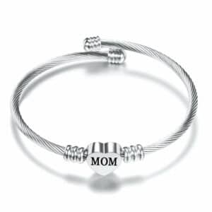 FAST SHIPPING! Mother's Day Stainless Steel Heart Charm Bangle ITALY